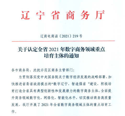 bti体育信息荣获2021年辽宁省数字商务领军企业